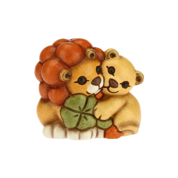 Thun - Mini coppia leoni con quadrifoglio portafortuna