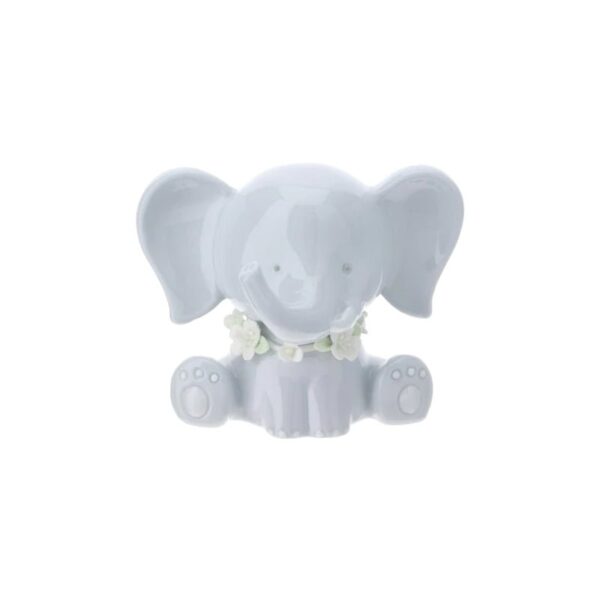 Hervit - Elefantino in porcellana 9 cm azzurro con collare bianco