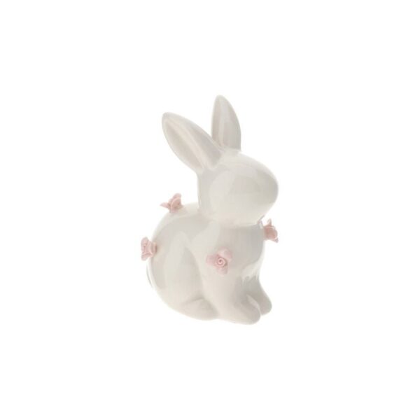 Hervit - White Rabbit in 10 cm porcelain with pink flowers