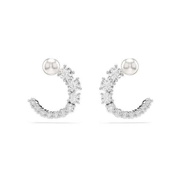 Swarovski - Orecchini a cerchio Matrix Crystal Pearl, Taglio Round, Bianchi, Placcato rodio