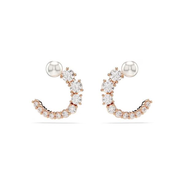 Swarovski - Matrixkristallperlenkreis Ohrringe, rund, weiß geschnitten, rosa Gold plattiert