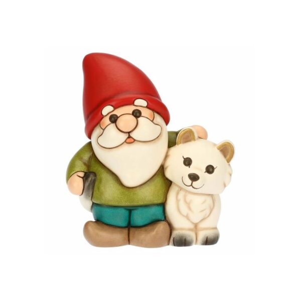 Thun - Gnomo Oliver con volpe bianca Perla in ceramica Inverno Incantato