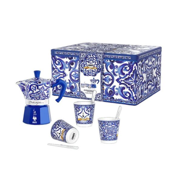 Bialetti - Moka set 3 cups + 3 glasses with Mediterranean blue palette - Dolce &amp; Gabbana