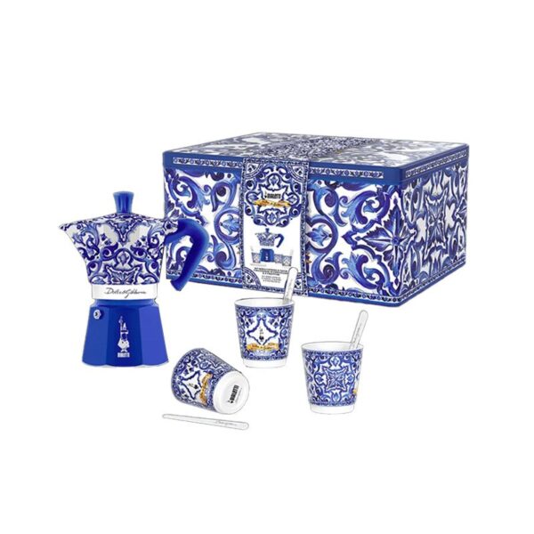 Bialetti - Set Moka 6 tazze + 3 bicchierini con Palette, Blu Mediterraneo - Dolce & Gabbana
