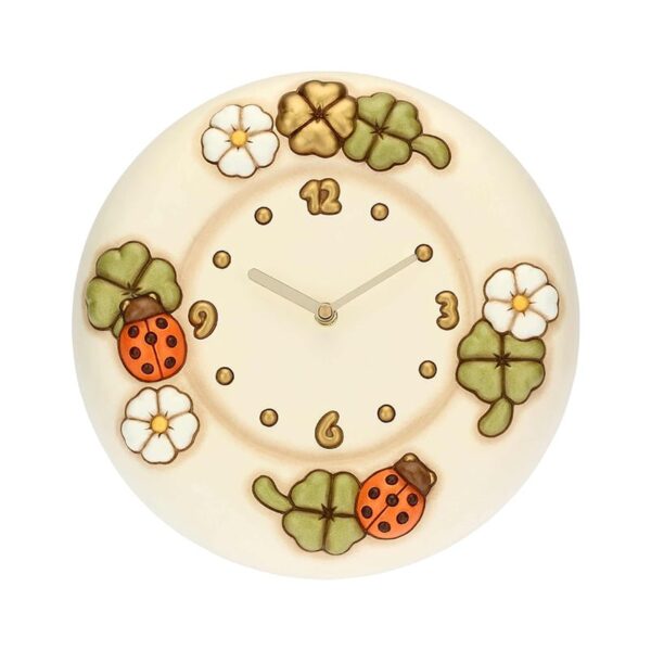 Thun - Orologio da parete con fiori, coccinelle e quadrifogli portafortuna