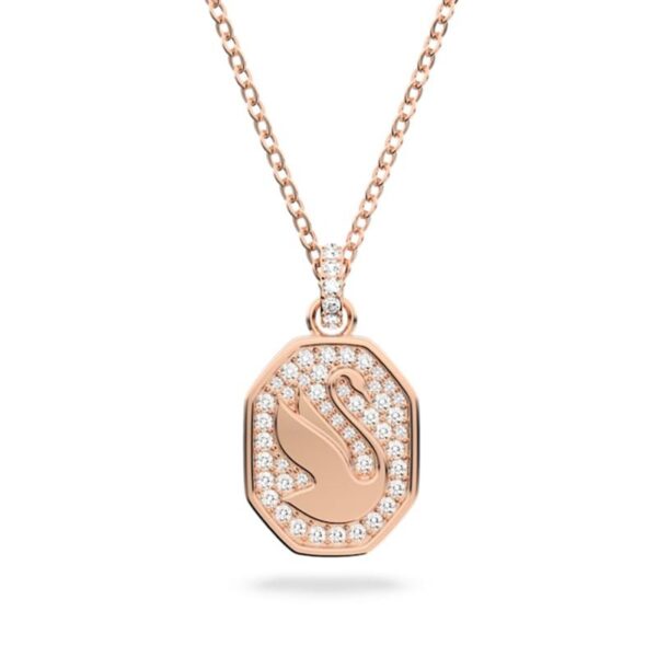 Swarovski - Pendente Signum Cigno, Bianco, Placcato color oro rosa
