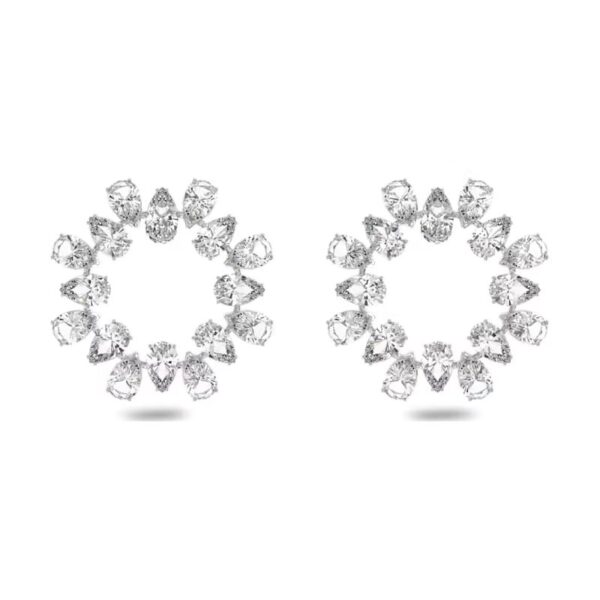 Swarovski - Orecchini a cerchio Millenia - Cerchio, Taglio Pear, Medi, Bianchi, Placcato rodio