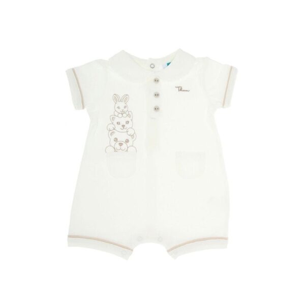 Thun - Tutina Unisex a maniche corte e pantaloncini color latte 3/6