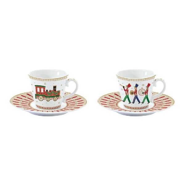 Easy Life - Set 2 tazzine caffè con piattino in porcellana 80 ml - Polar Express