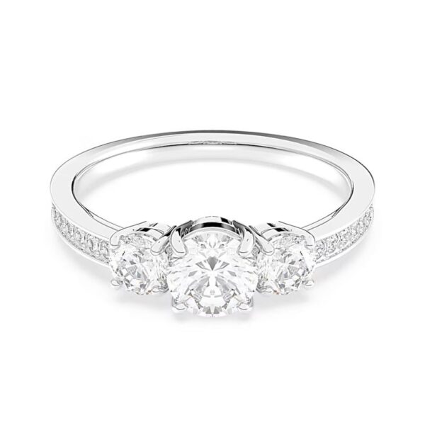 Swarovski - Anello Attract Trilogy - Taglio tondo, Bianco, Placcato rodio