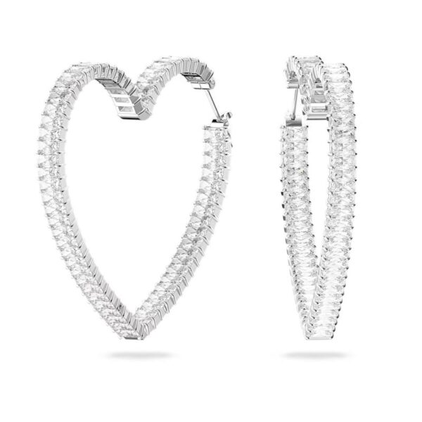 Swarovski - Orecchini a cerchio Matrix Cuore, Grandi, Bianchi, Placcato rodio