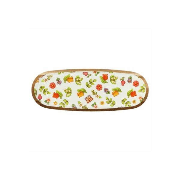 Thun - Piatto ovale in legno smaltato Happy Country grande