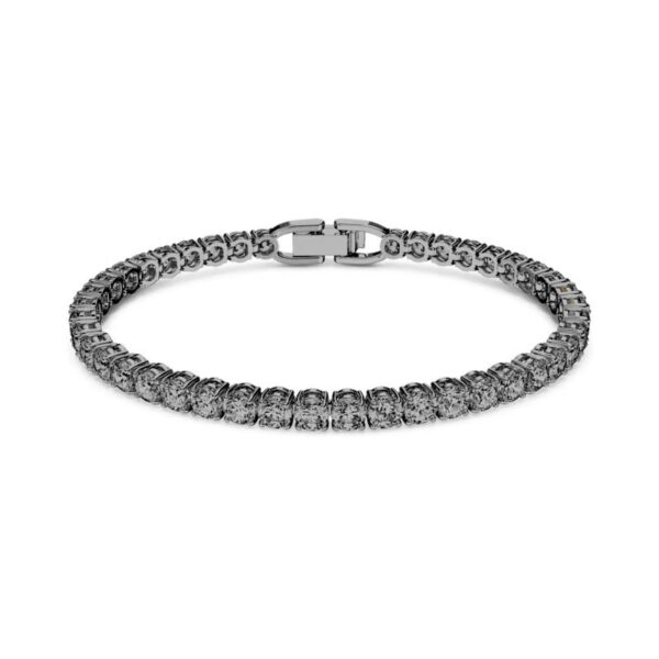Swarovski - Braccialetto Tennis Deluxe - Taglio tondo, Grigio, Placcato rutenio