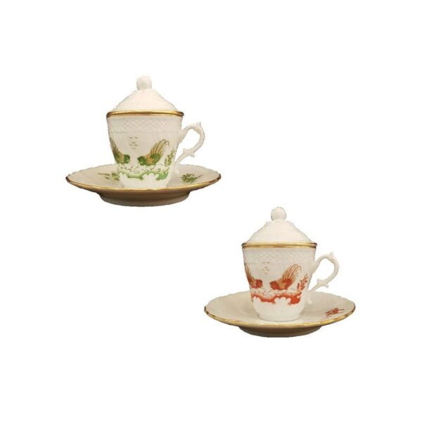 Richard Ginori - Set 2 Tazzine caffè c/piatto c/coperchio - Galli Rossi