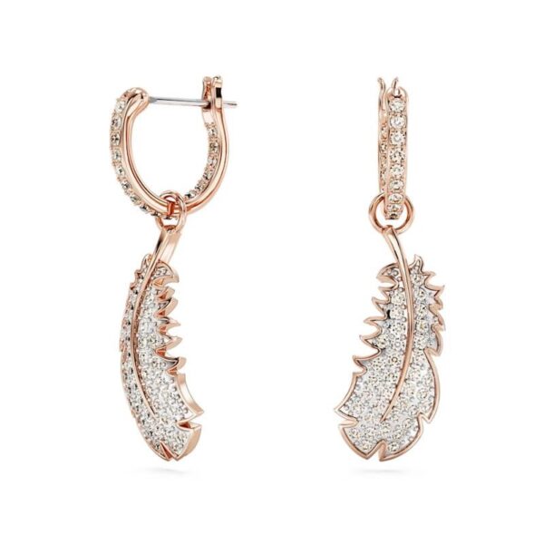 Swarovski - Orecchini pendenti Nice Piuma, Bianchi, Placcato color oro rosa
