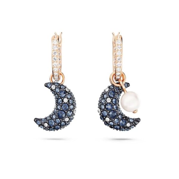 Swarovski - Orecchini pendenti Luna, Design asimmetrico, Multicolore, Placcato color oro rosa