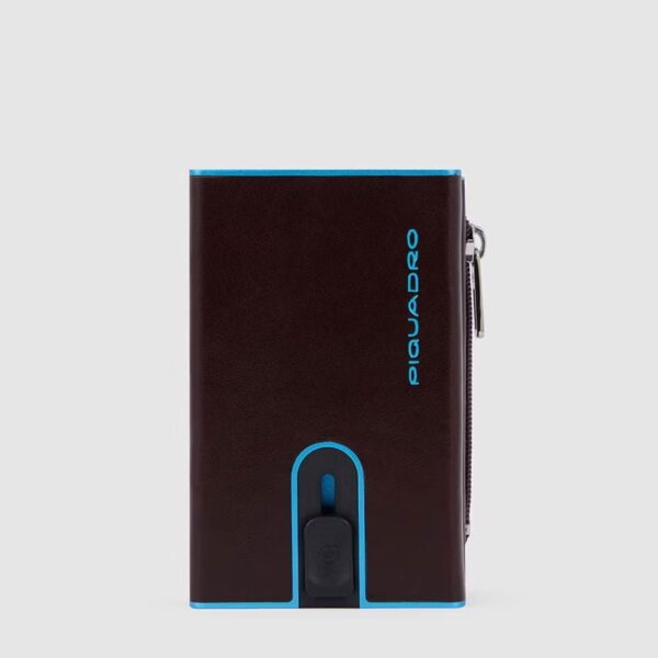 Piquadro - Porta carte di credito con sliding system e tasca portamonete – Mogano