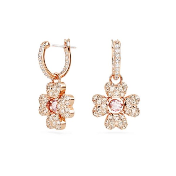 Swarovski - Orecchini pendenti Idyllia Quadrifoglio, Bianchi, Placcato color oro rosa
