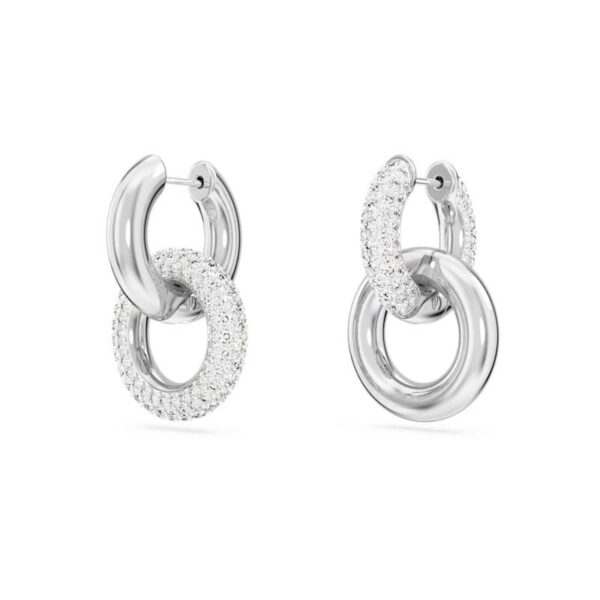 Swarovski - Orecchini a cerchio Dextera Design asimmetrico, Anello concatenato, Bianchi, Placcato rodio