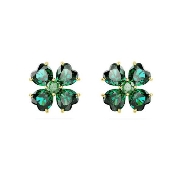 Swarovski - Orecchini a lobo Idyllia Quadrifoglio, Verdi, Placcato color oro