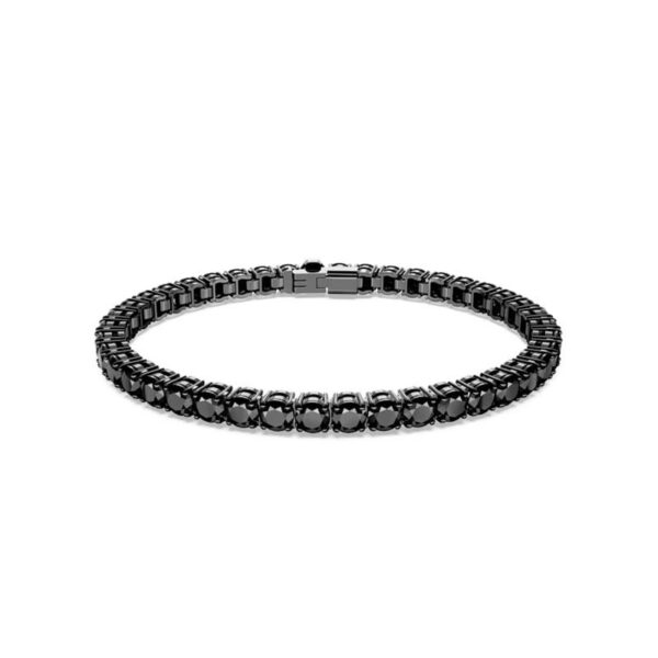 Swarovski - Braccialetto Matrix Tennis Taglio tondo, Nero, Placcato rutenio XL