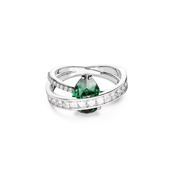 Swarovski - Anello cocktail Hyperbola Zirconia, Taglio misto, A doppia fascia, Verde, Placcato rodio 55