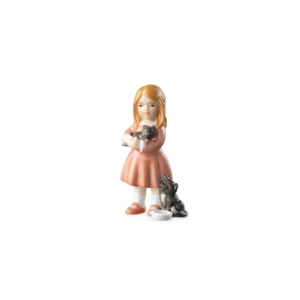 Royal Copenhagen - Statuina Bimba in piedi con Gattini in porcellana h 7,5 cm