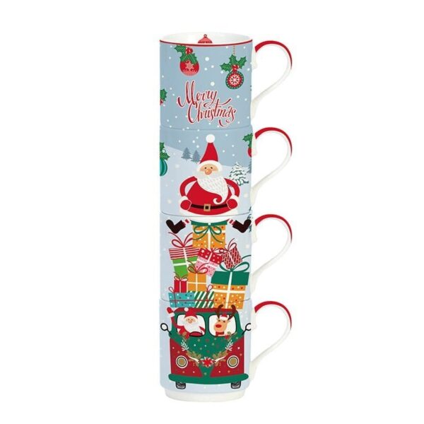 Easy Life Set 4 Tazze Impilabili In Porcellana 275 Ml Santa Is Coming