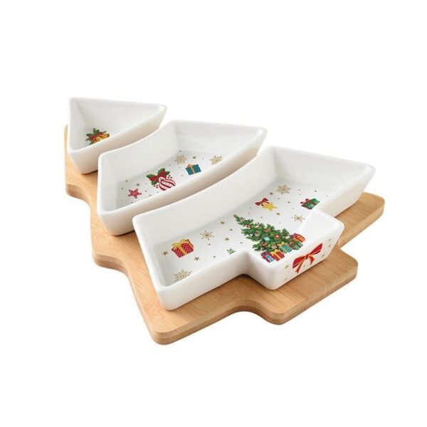 Easy Life Set Aperitivo Con 3 Ciotoline In Porcellana E Vassoio In Bamboo