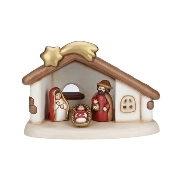 Thun - Set capanna con stella cometa e Sacra Famiglia con Gesù, Giuseppe e Maria rosso